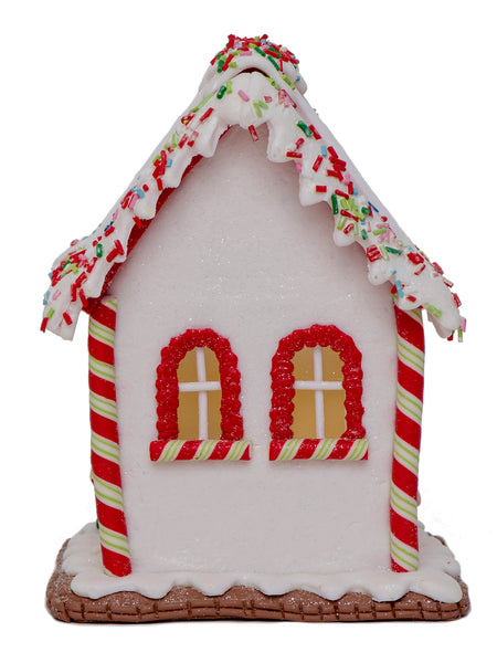 Vita Domi 7.25" Red And White Gingerbread Lighted House With Sprinkles Roof Battery Operated 2 Assorted Set (VTD-RZ-4016097-2AS)