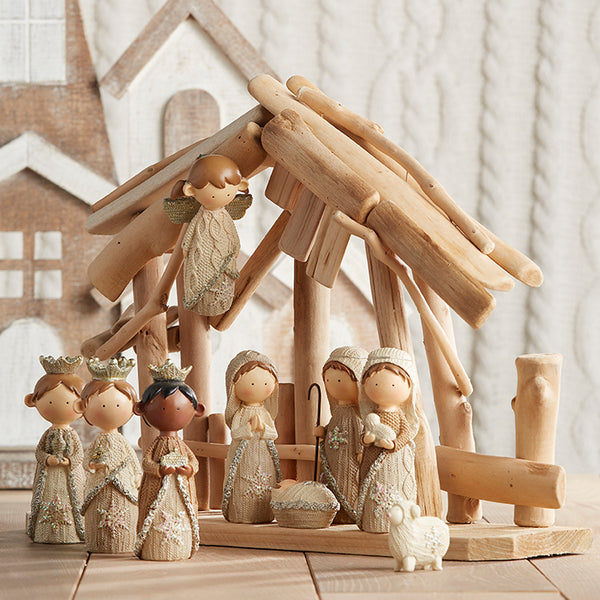 Vita Domi 9 Piece 4.5" Christmas Manger Nativity Set with 11.5" Creche, Nativity Scene Indoor, Nativity Sets for Christmas Indoor, Pesebre De Navidad, Christmas Nativity Set, Creche Nativity Set