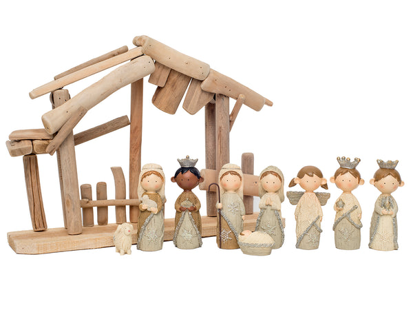 Vita Domi 9 Piece 4.5" Christmas Manger Nativity Set with 11.5" Creche, Nativity Scene Indoor, Nativity Sets for Christmas Indoor, Pesebre De Navidad, Christmas Nativity Set, Creche Nativity Set