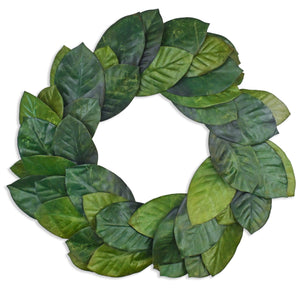 Vita Domi 24" Faux Magnolia Leaf Wreath - 2-Tone Green Artificial Boho Wreaths For Front Door, Kitchen, Home- Polyester, Metal Wire, Tape - Farmhouse Decor for Christmas, Wedding, Baby Shower