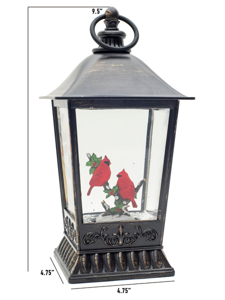 Vita Domi Antique Bronze 9.5" Perched Cardinals On Tree Branches Lighted Water Lantern Snow Globe With Swirling Glitter (VTD-ABF-XC7105)