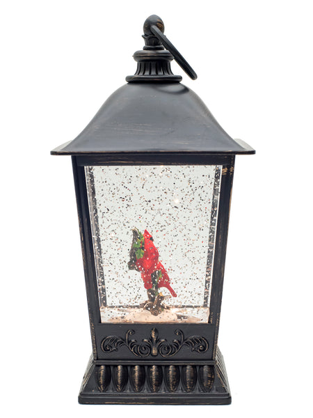 Vita Domi Antique Bronze 9.5" Perched Cardinals On Tree Branches Lighted Water Lantern Snow Globe With Swirling Glitter (VTD-ABF-XC7105)