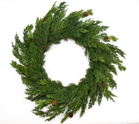 Vita Domi 24" Diameter Premium Faux Juniper Wreath Cedar - Realistic Christmas Outdoor Wreath, Indoor Holiday Decor for Front Door & Wall - Festive Artificial Green Wreath for Thanksgiving, Fall, Year-Round