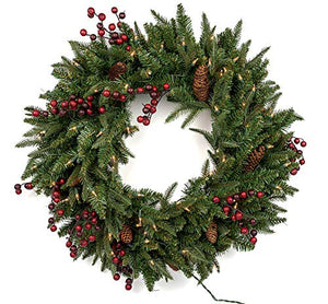 Vita Domi 30" Wellington Fir Pine Spruce Decorative Wreath 2 Tone Green with 70 Clear Lights and 400 Tips (Clear Lights)