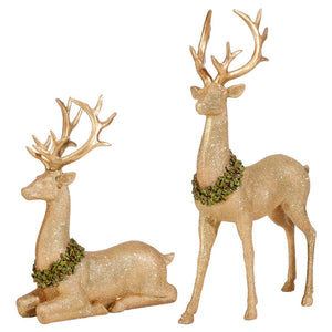 Vita Domi 17.5" Christmas Reindeer Figurines, Gold Deer Christmas Decor, Christmas Deer Decorations Indoor, Gold Reindeer Decor, Reindeer Christmas Decoration, Christmas Deer Figurines (Set of 2)