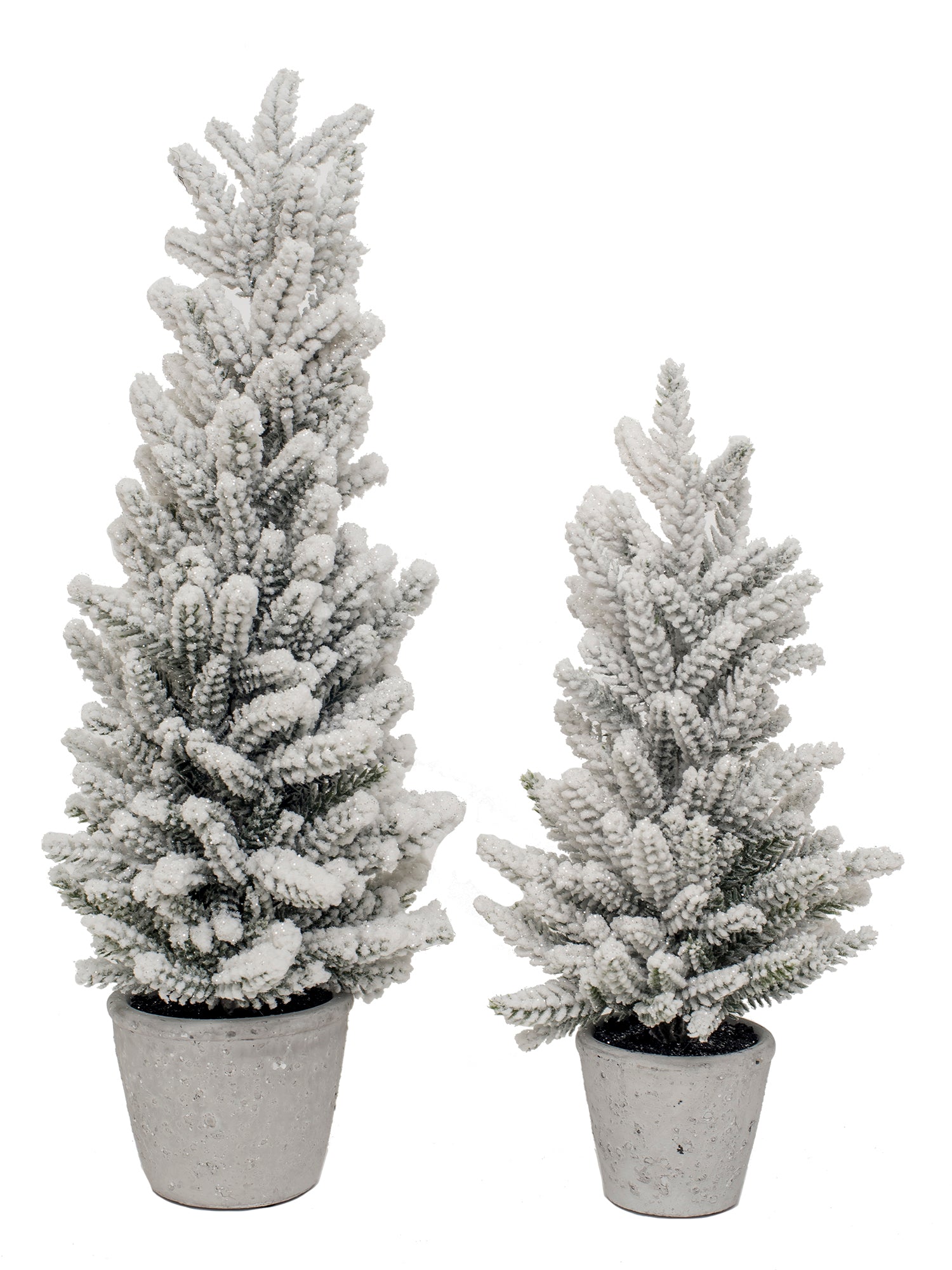 Vita Domi 18" To 13" Winter Snowy Pine Decorative HolidayTrees In Galvanized Pots Set Of 2 (VTD-RZ-3710362)