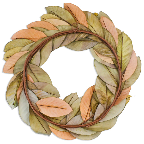 Vita Domi 30" Faux Magnolia Leaf Wreath - 2-Tone Brown Green Artificial Boho Wreaths For Front Door, Kitchen, Home- Polyester, Metal Wire, Tape - Farmhouse Decor for Christmas, Wedding, Baby Shower