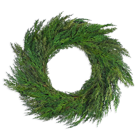 Vita Domi 24" Diameter Premium Faux Cedar Wreath - Realistic Christmas Outdoor Wreath, Indoor Holiday Decor for Front Door & Wall - Festive Artificial Green Wreath for Thanksgiving, Fall, Year-Round