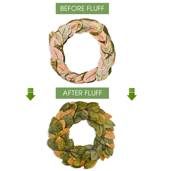 Vita Domi 30" Faux Magnolia Leaf Wreath - 2-Tone Brown Green Artificial Boho Wreaths For Front Door, Kitchen, Home- Polyester, Metal Wire, Tape - Farmhouse Decor for Christmas, Wedding, Baby Shower