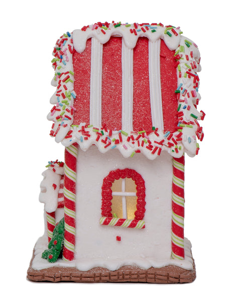 Vita Domi 7.25" Red And White Gingerbread Lighted House With Sprinkles Roof Battery Operated 2 Assorted Set (VTD-RZ-4016097-2AS)