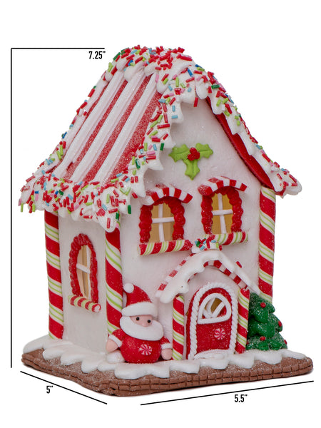 Vita Domi 7.25" Red And White Gingerbread Lighted House With Sprinkles Roof Battery Operated 2 Assorted Set (VTD-RZ-4016097-2AS)