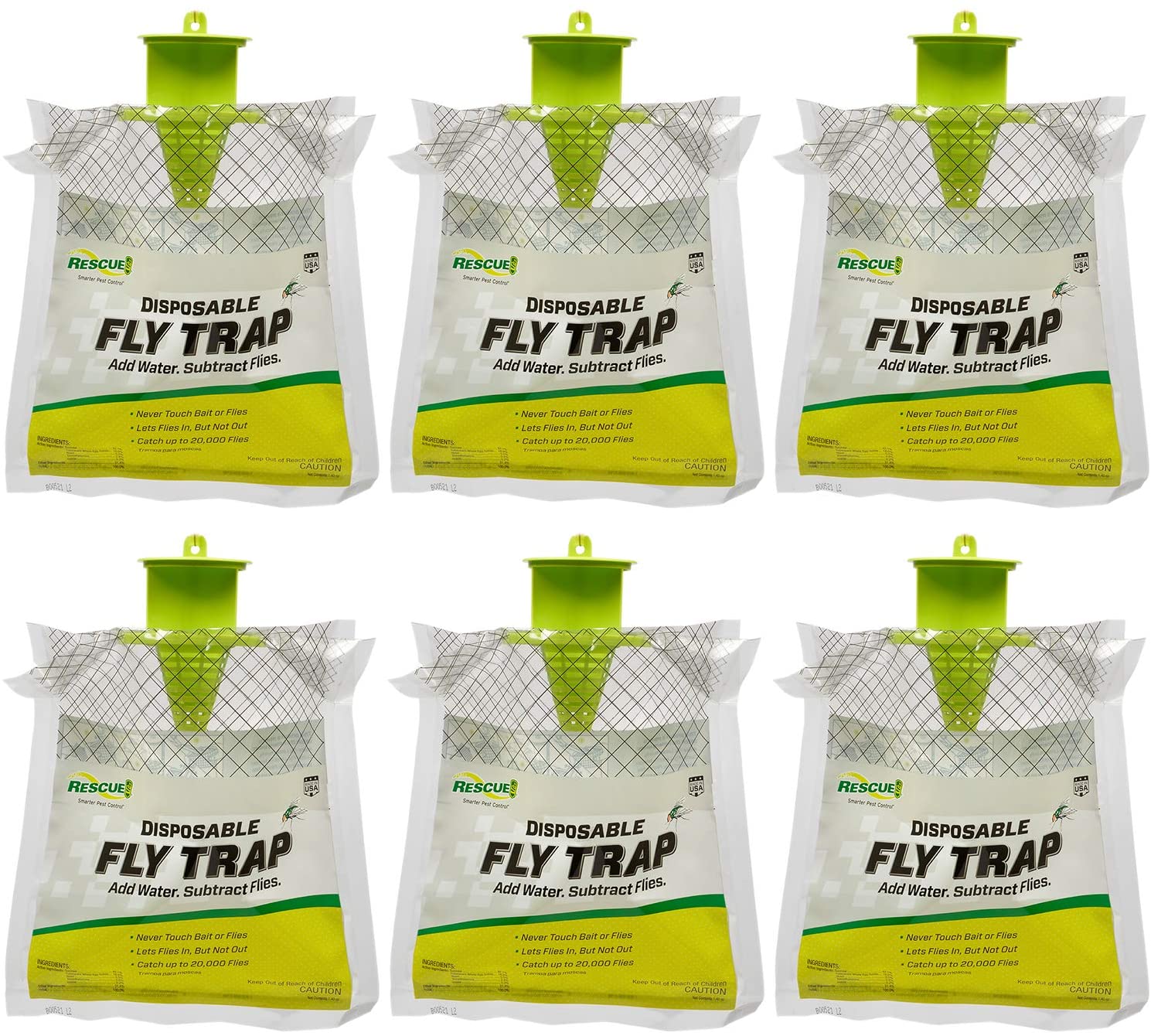 RESCUE! Outdoor Disposable Hanging Fly Trap - 6 Traps