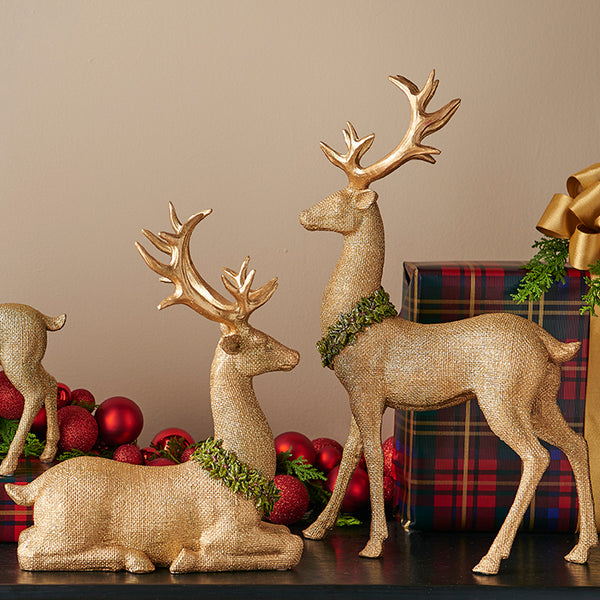 Vita Domi 17.5" Christmas Reindeer Figurines, Gold Deer Christmas Decor, Christmas Deer Decorations Indoor, Gold Reindeer Decor, Reindeer Christmas Decoration, Christmas Deer Figurines (Set of 2)